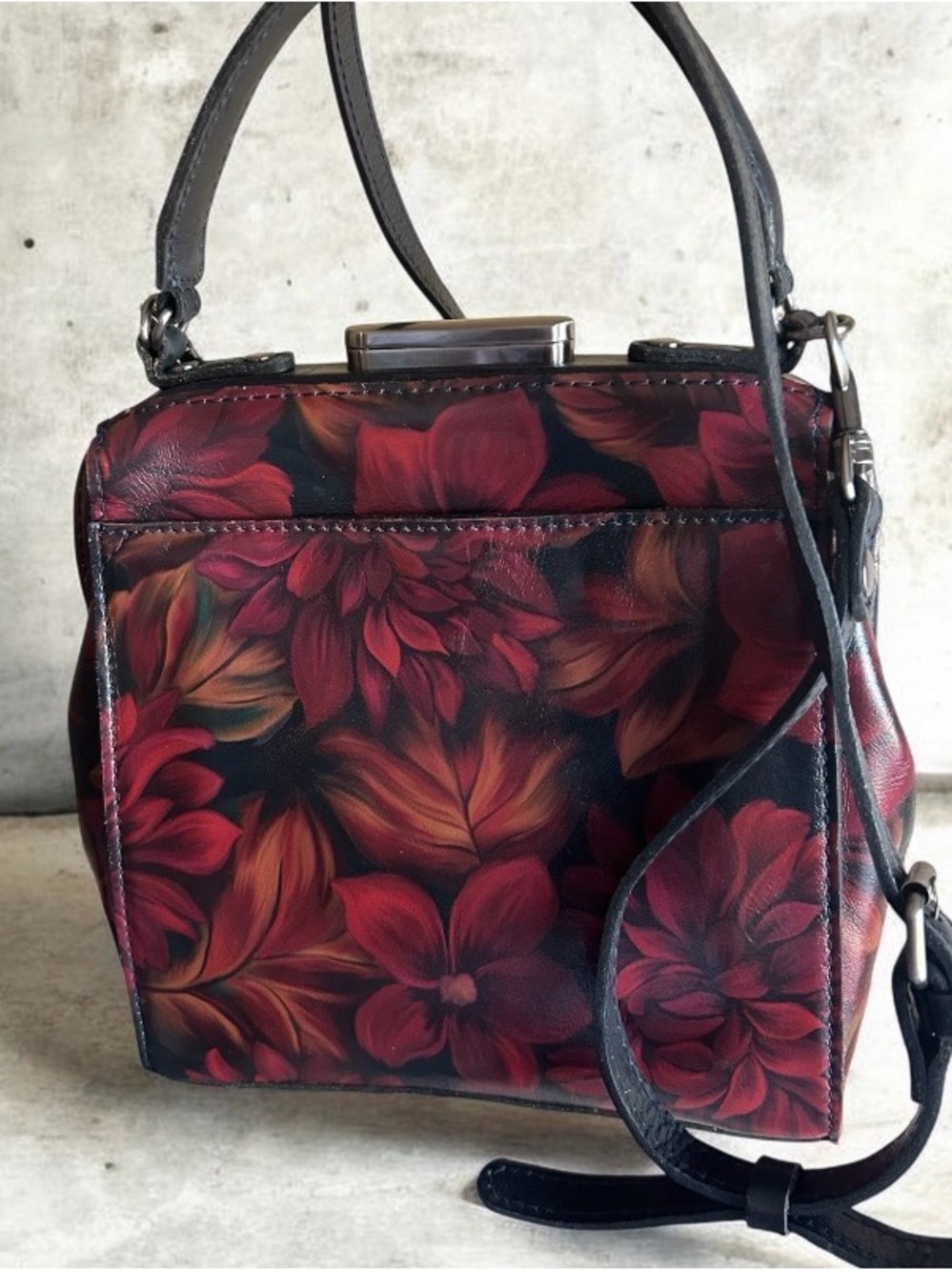 Patricia Nash Nela Leather Frame Satchel Bag - Rustic Mums Floral - Picture 2 of 9